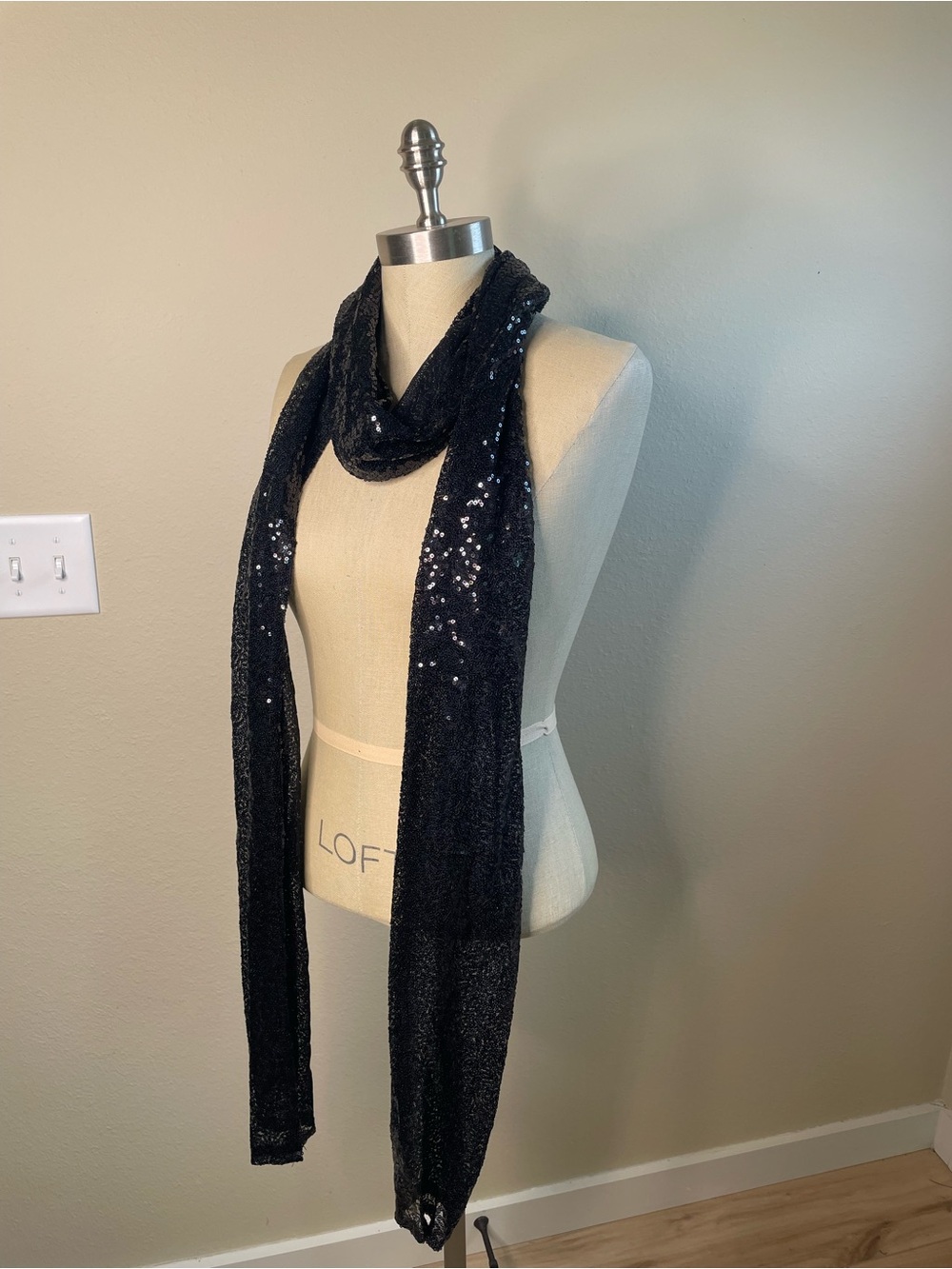 Glam Y2K inspired Black Sequin Long Scarf -